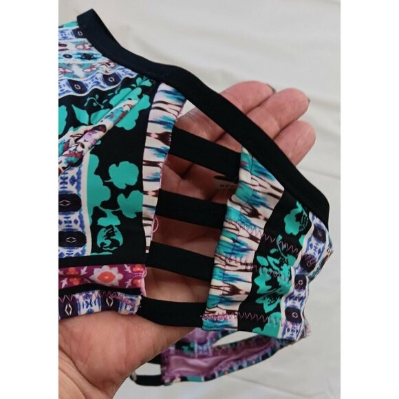 3/10 Nanette Lepore Boho Bikini Top Padded Black Pink Purple Teal Cut Outs $96 - Picture 5 of 8